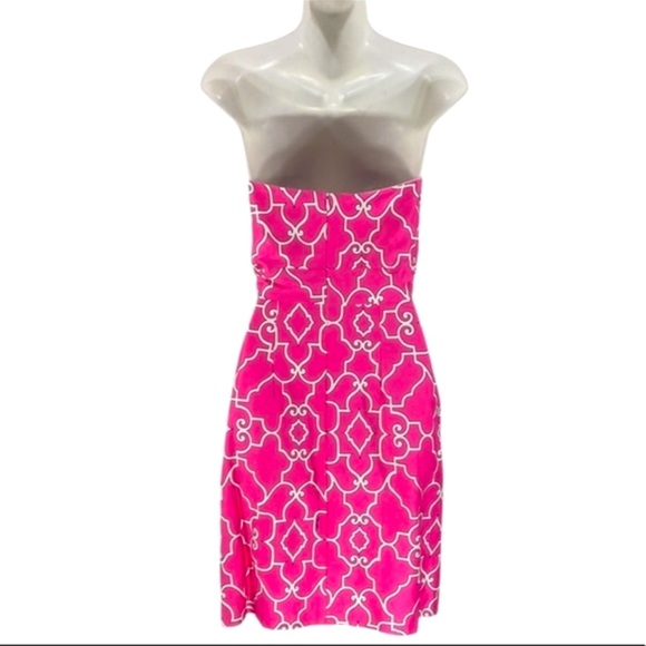 Melly M Glamorous Pink & White Printed Strapless Dress With Pockets - Picture 7 of 8